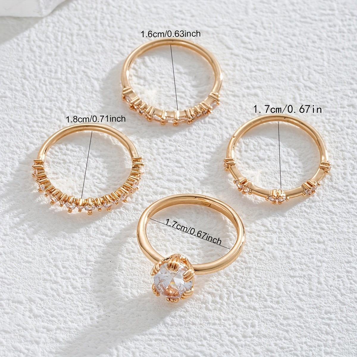 4pcs/Set Elegant Stacking Rings With Sparkling Fake Zirconia Teardrops And Rectangular Symbols, Symbolizing Romance And Prestige, For Everyday Wear, And Perfect Gift For Spring Festival New Year